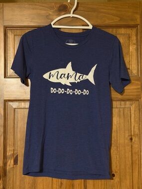 Mama Shark Graphic Tee - Navy with White Print